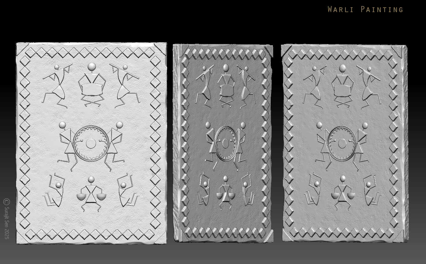 Celebration_Warli Painting_3D Relief Digital Sculpture_SurajitSen_May2025_WIP