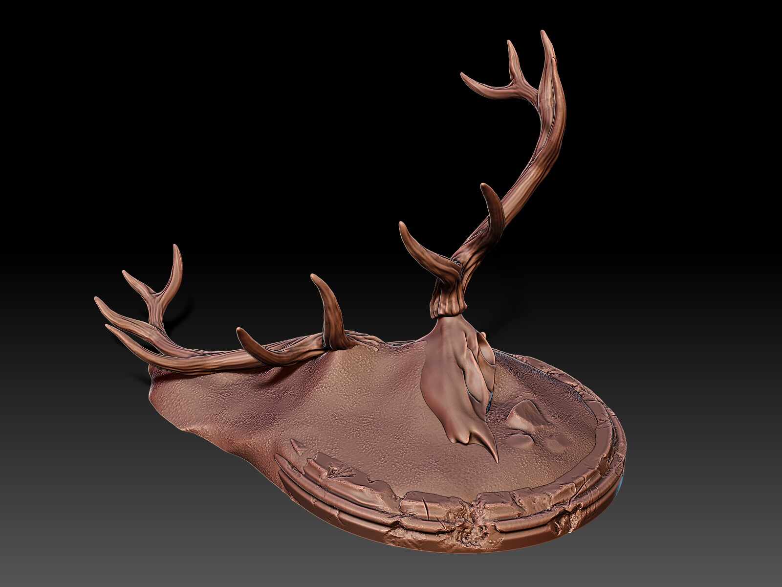 Elk Antlers on Post-Apocalyptic Pedestal - ZBrush