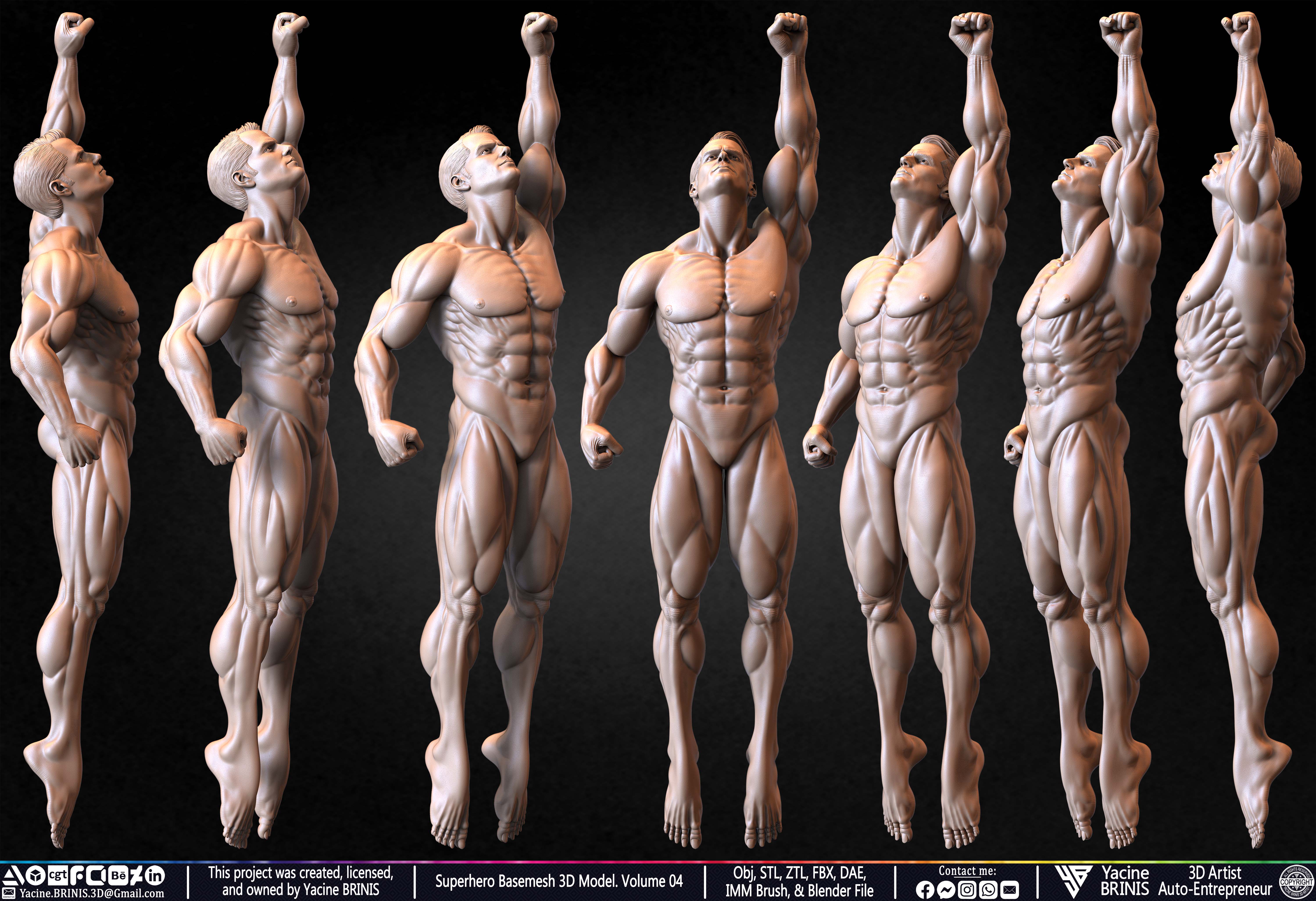 SuperHero Basemesh 3D Model Pose 04 Superman - Henry Kevill - Man of Steel-  Sculpted by Yacine BRINIS Set 054