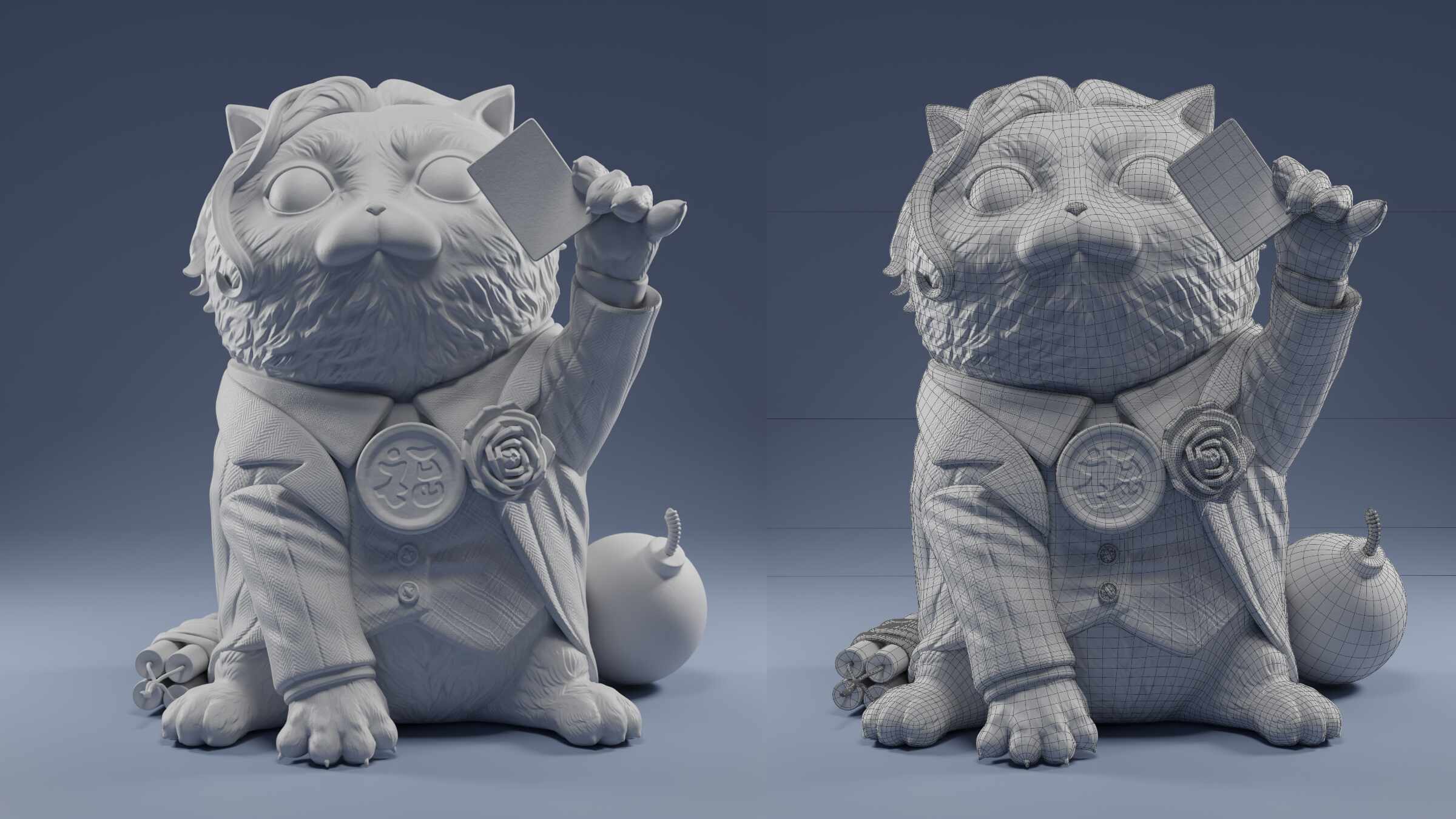 Gato_Joker_clay_wireframe