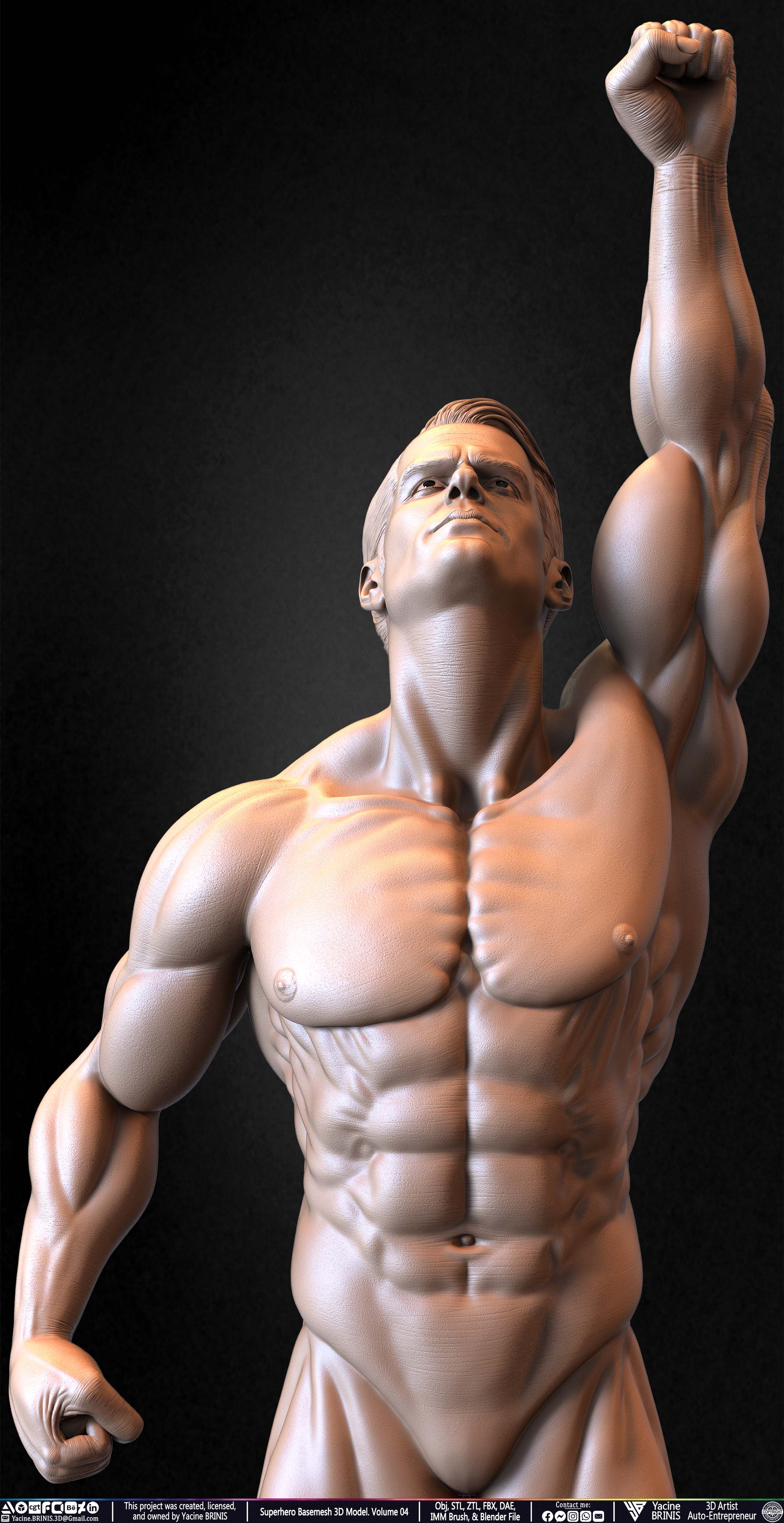 SuperHero Basemesh 3D Model Pose 04 Superman - Henry Kevill - Man of Steel-  Sculpted by Yacine BRINIS Set 050