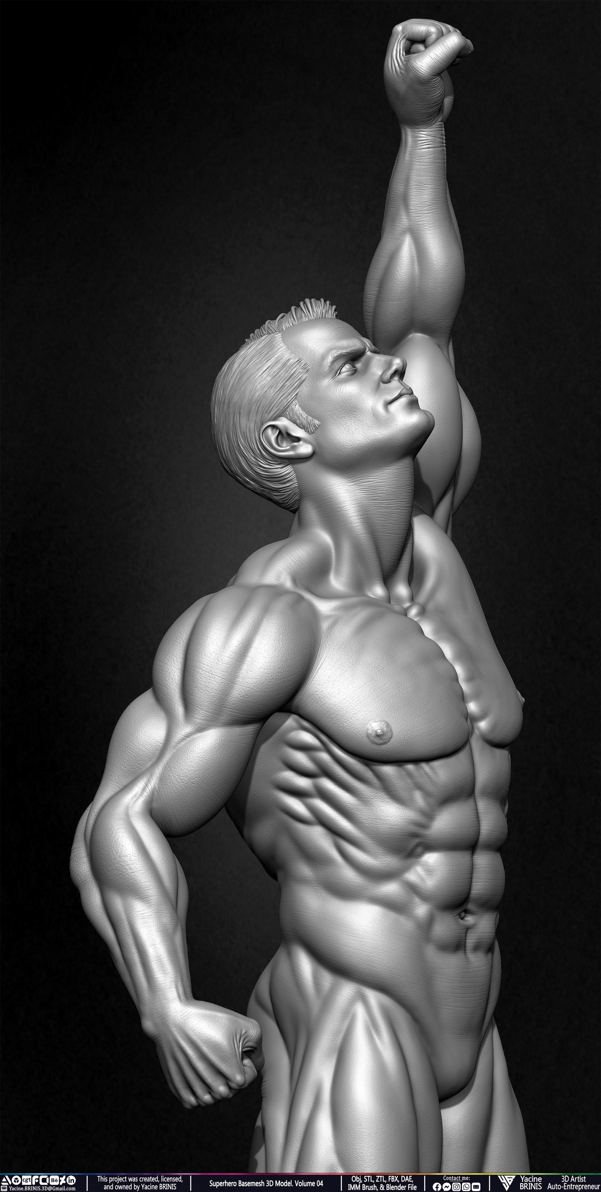 SuperHero Basemesh 3D Model Pose 04 Superman - Henry Kevill - Man of Steel-  Sculpted by Yacine BRINIS Set 029