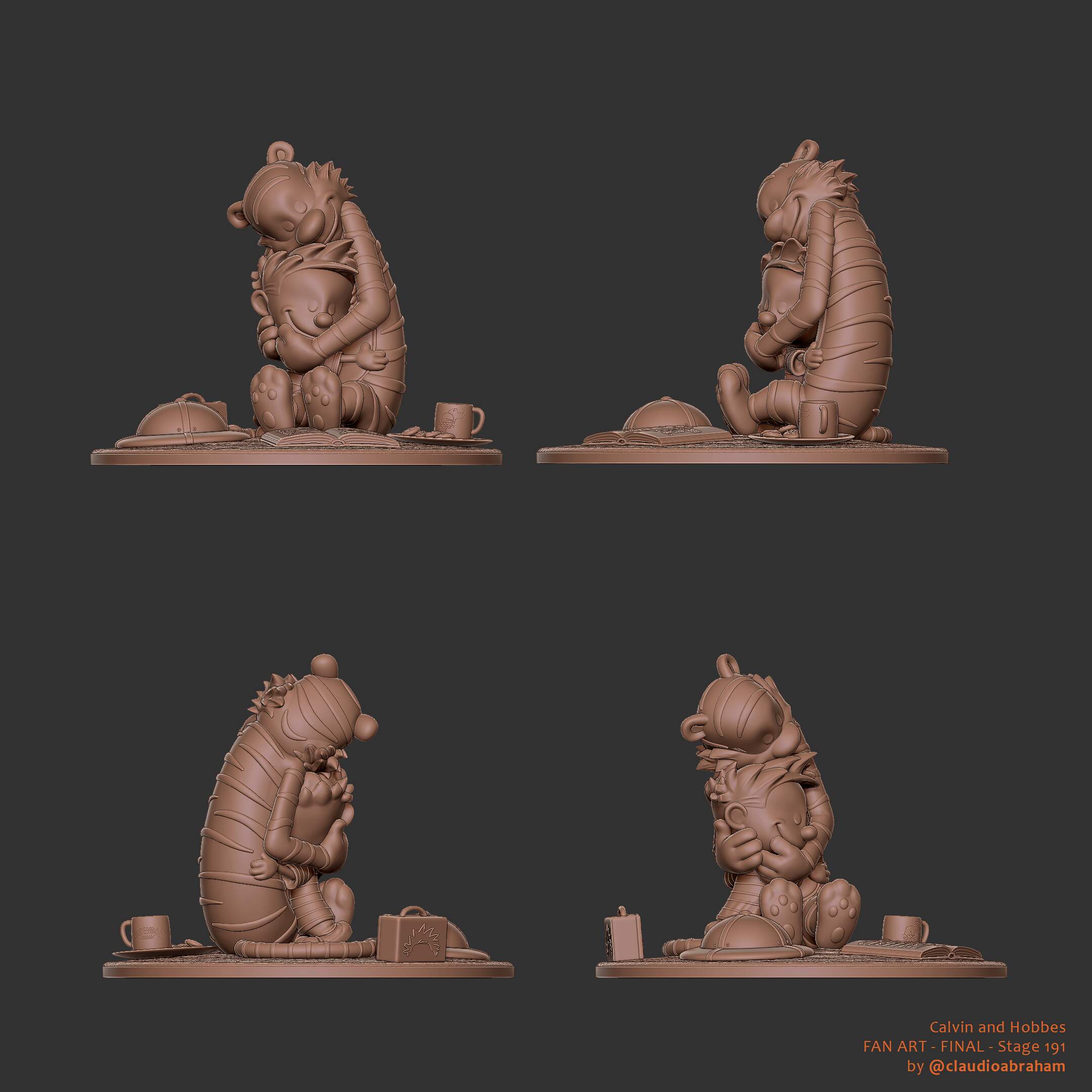 Calvin and Hobbes Diorama - 191h - Sculpting - Making of - Signed