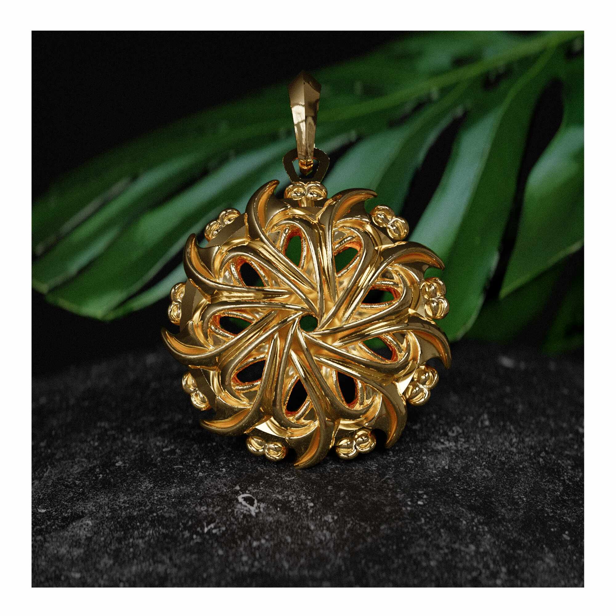 Sun Pendant  Stone and Plant with AGX and white Frame