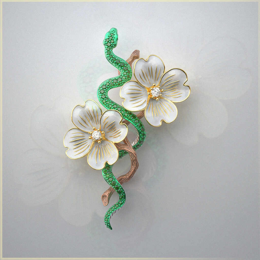 Wooden Snake Brooch KSR2