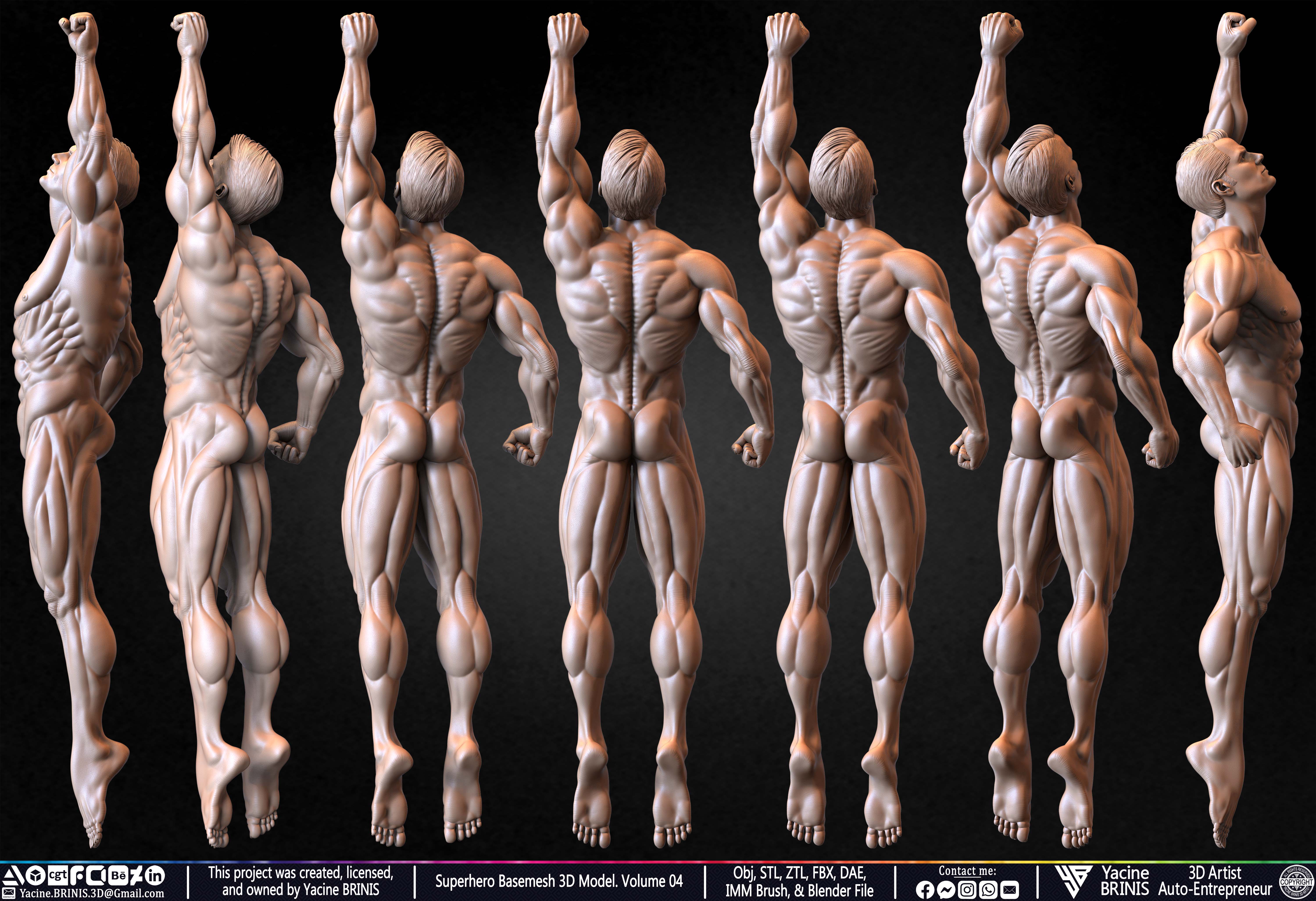 SuperHero Basemesh 3D Model Pose 04 Superman - Henry Kevill - Man of Steel-  Sculpted by Yacine BRINIS Set 055