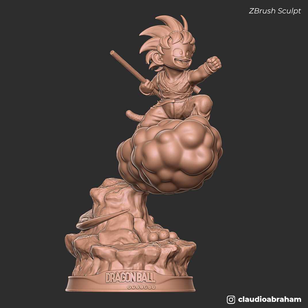 KidGokuWithFlyingNimbus_RedSuit_ByClaudioAbraham_ZBrushSculpt
