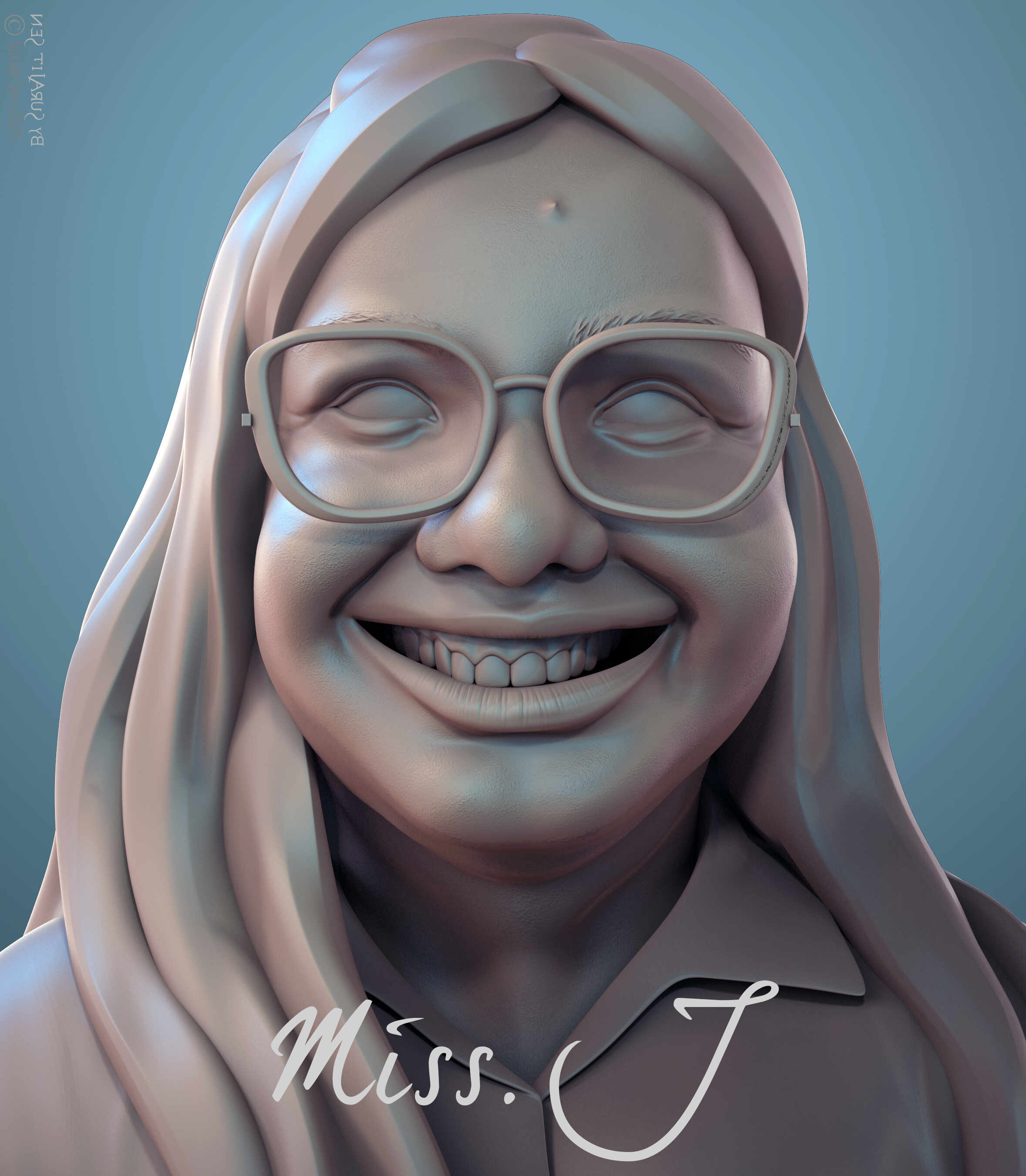 Miss_J_Caricature_Digital_Sculpture_SurajitSen_April2025_CLAY