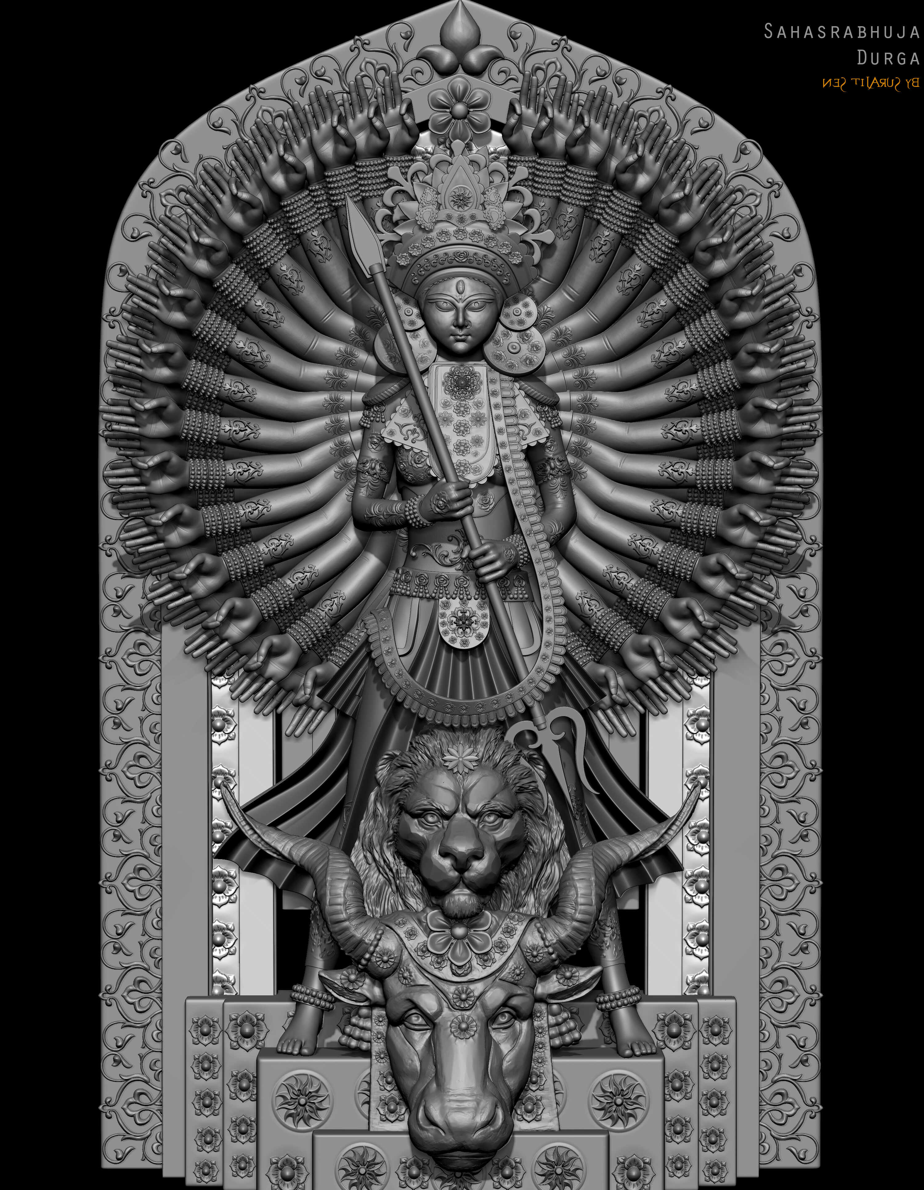 Sahasrabhuja Durga_Digital_SCulpture_SurajitSen_Oct2023_WIP