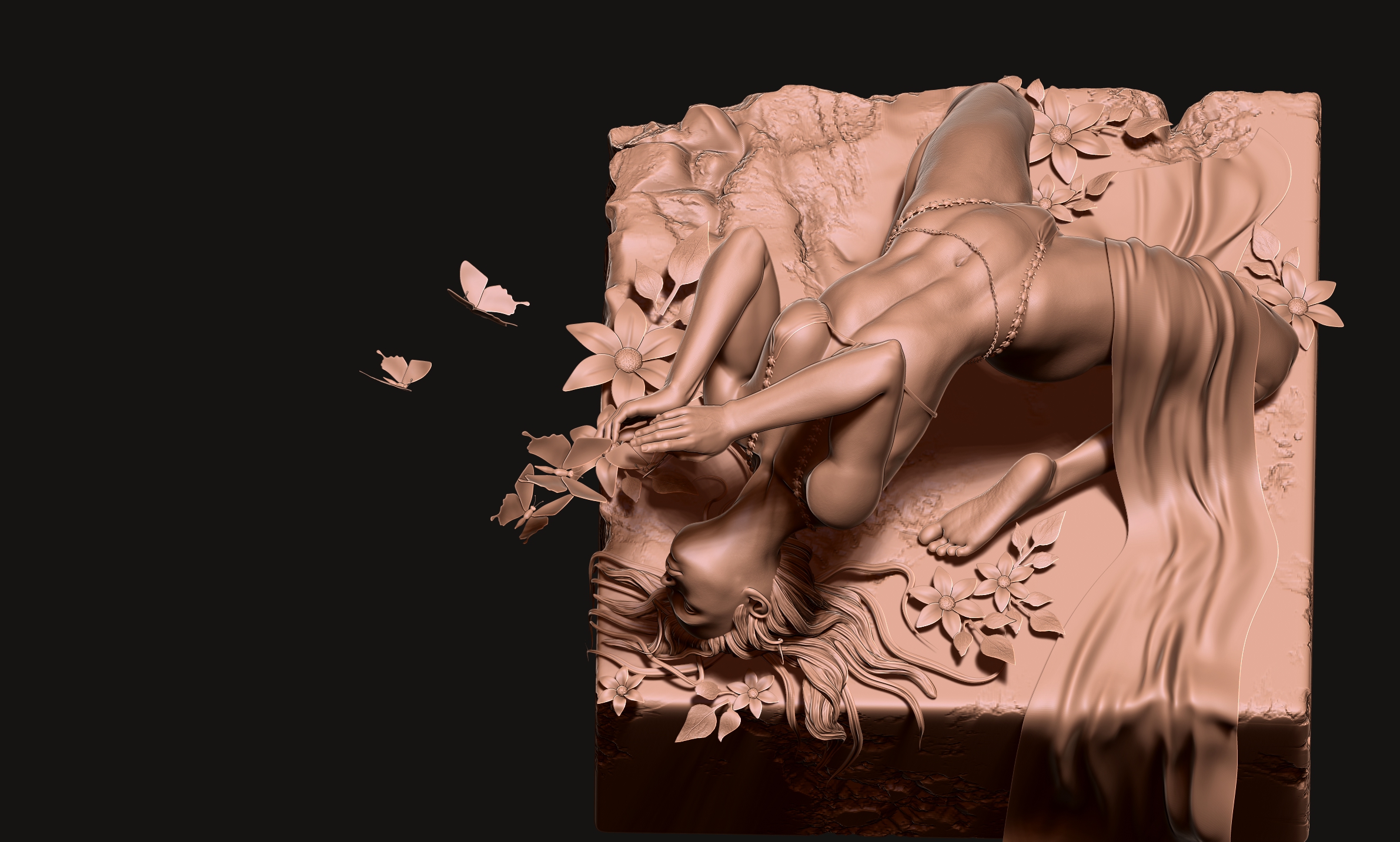 ZBrush Lady butterfly statue in Zbrush-9