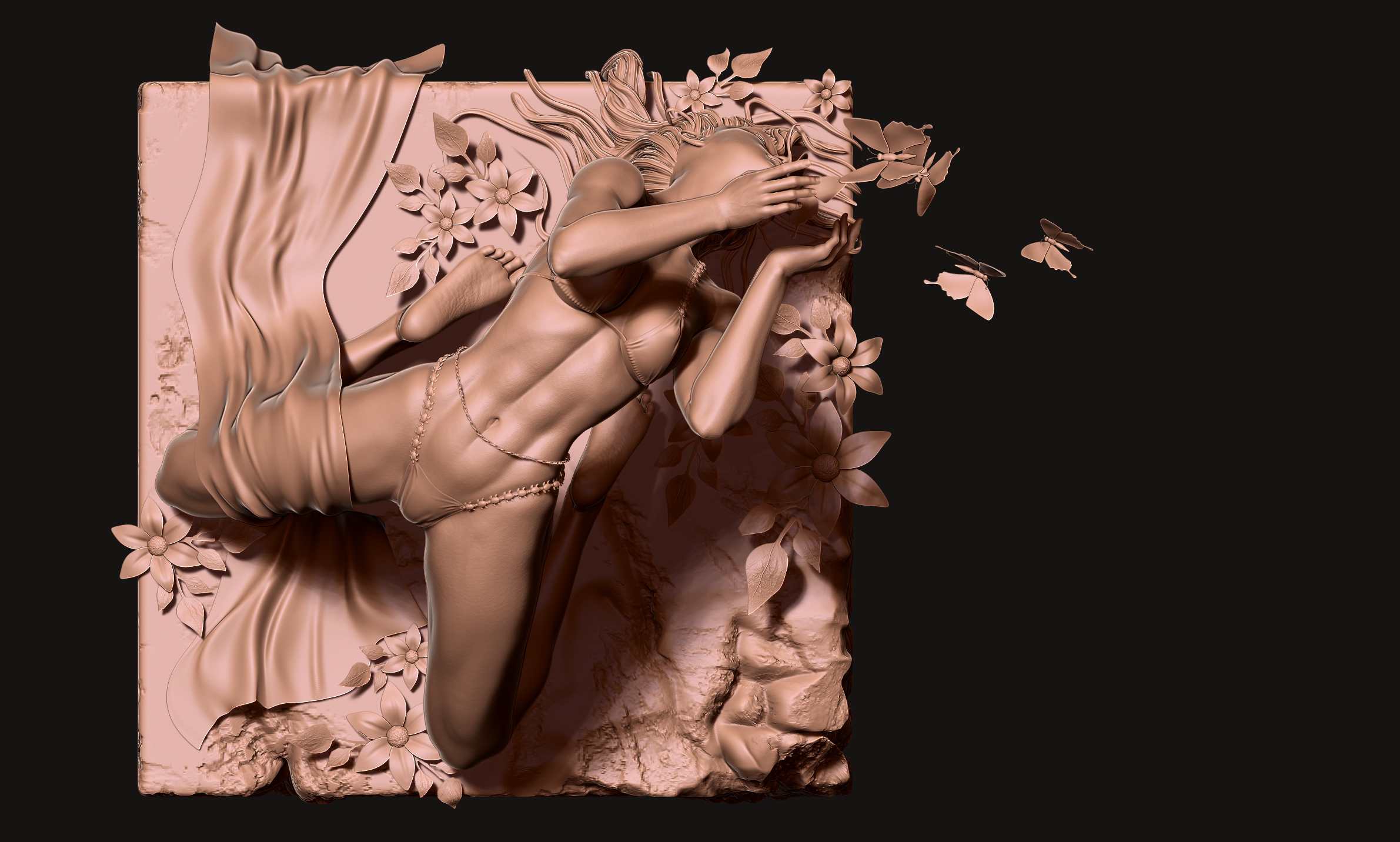 ZBrush Lady butterfly statue in Zbrush-8