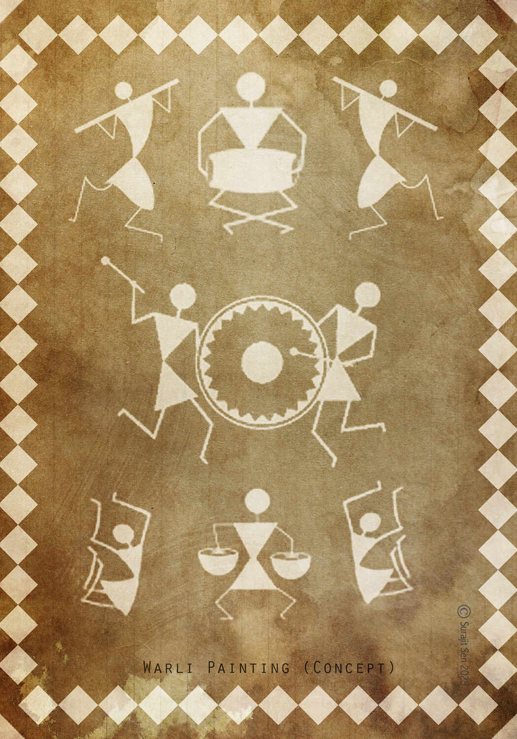Celebration_Warli Painting_3D Relief Digital Sculpture_SurajitSen_May2025_Concept