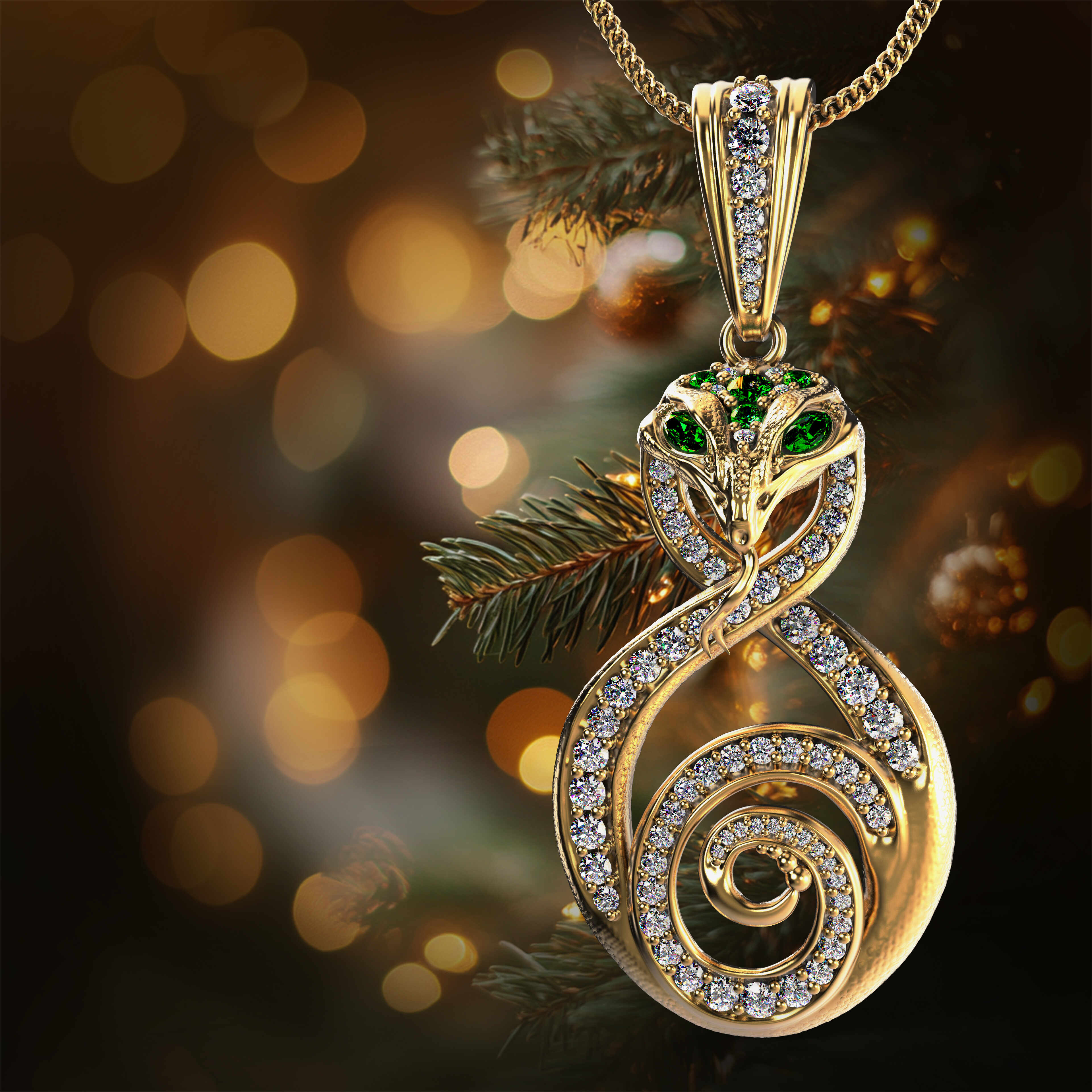 The elegant snake jewelry pendant for 2025 year_KeyShot Render copy