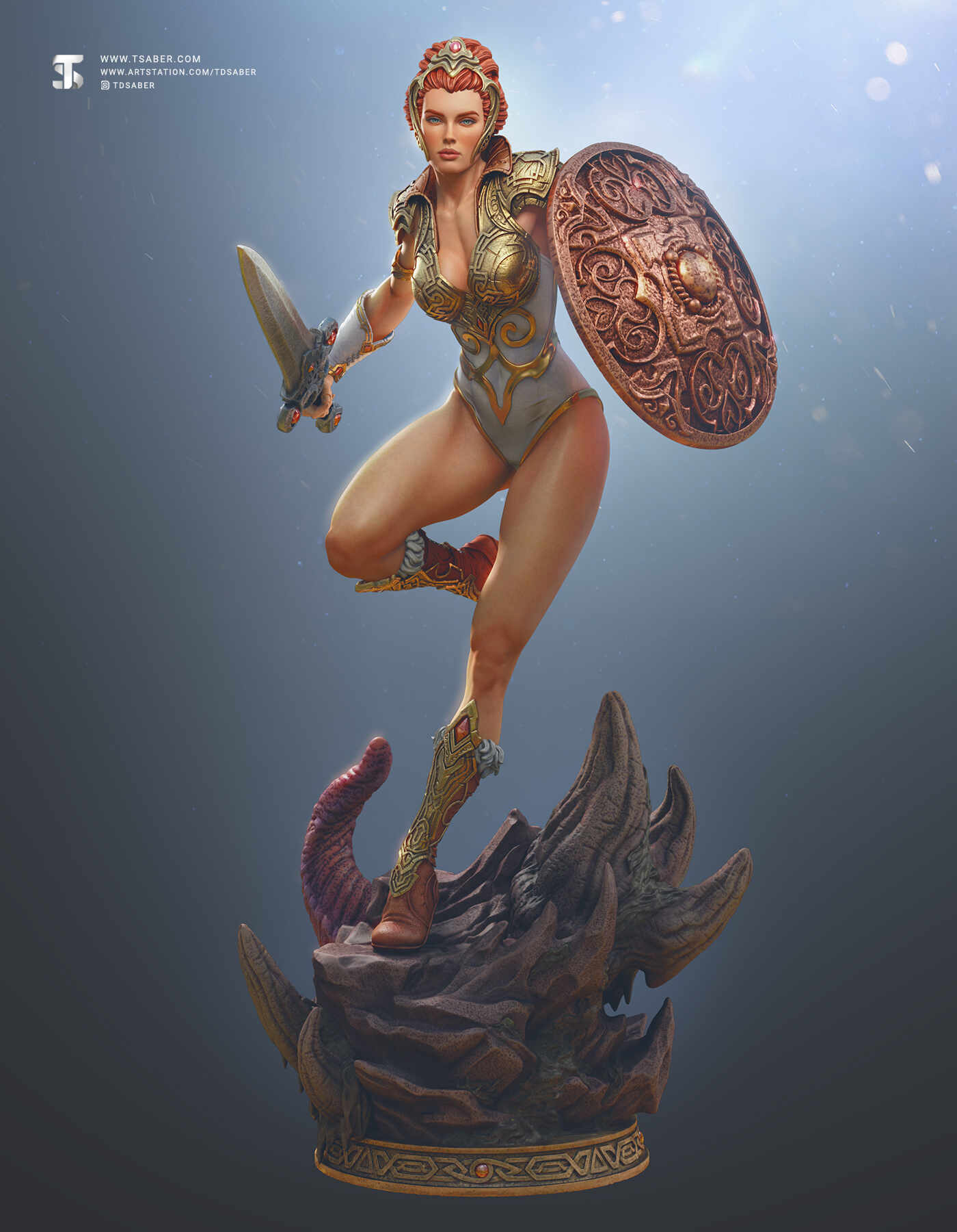 Teela - Heman Masters of the Universe - Motu statue collectibles- 3D zbrush Sculpture - Female warrior figurine - Tsaber 01