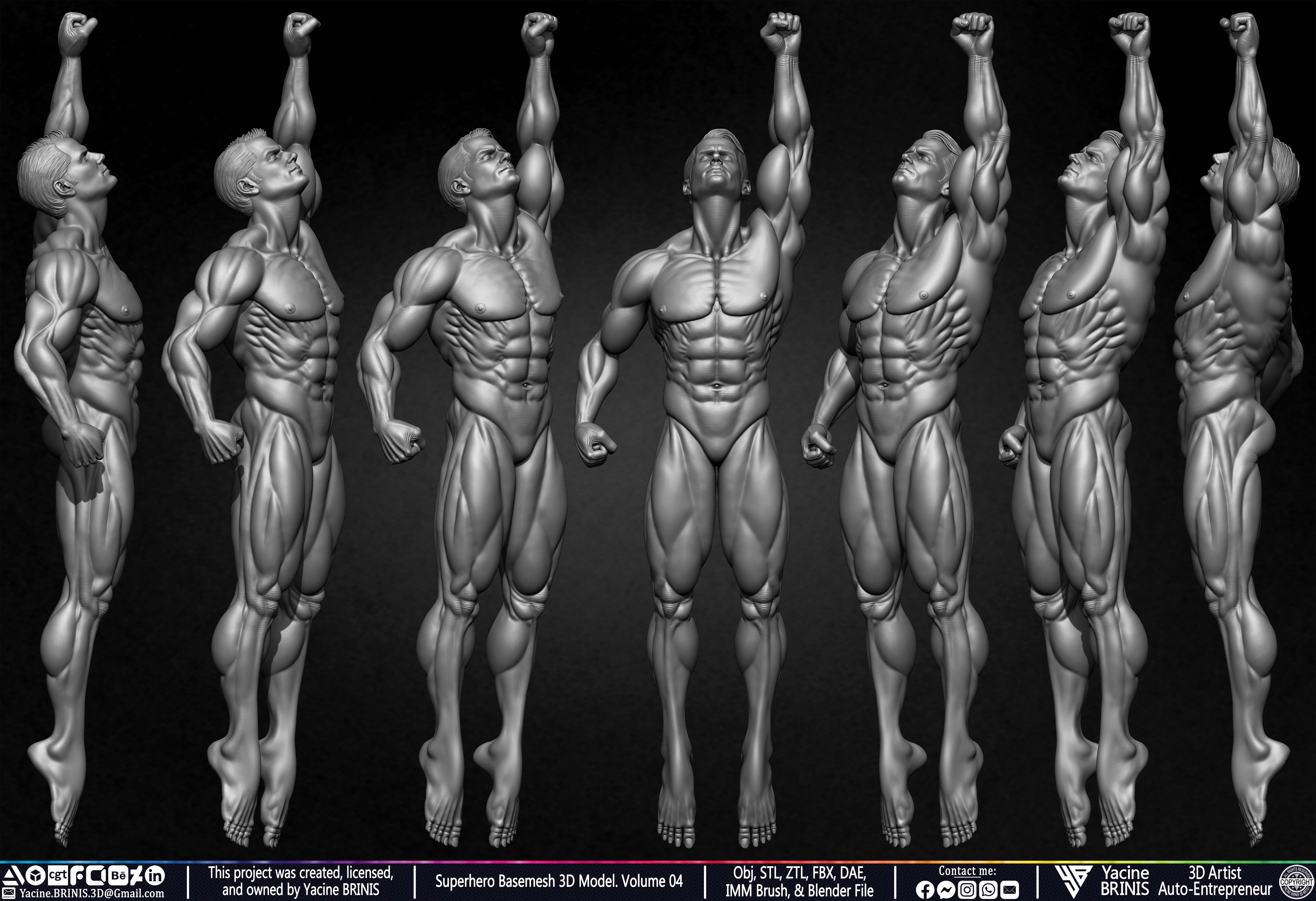 SuperHero Basemesh 3D Model Pose 04 Superman - Henry Kevill - Man of Steel-  Sculpted by Yacine BRINIS Set 056